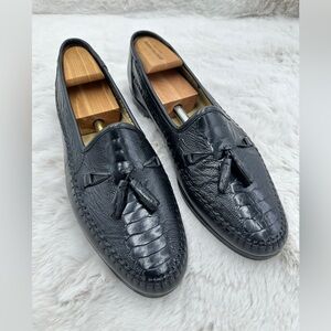 ZELLI Ostrich Full Quill Moccasin Tassel Toe Loafers‎ Mens 13 M black